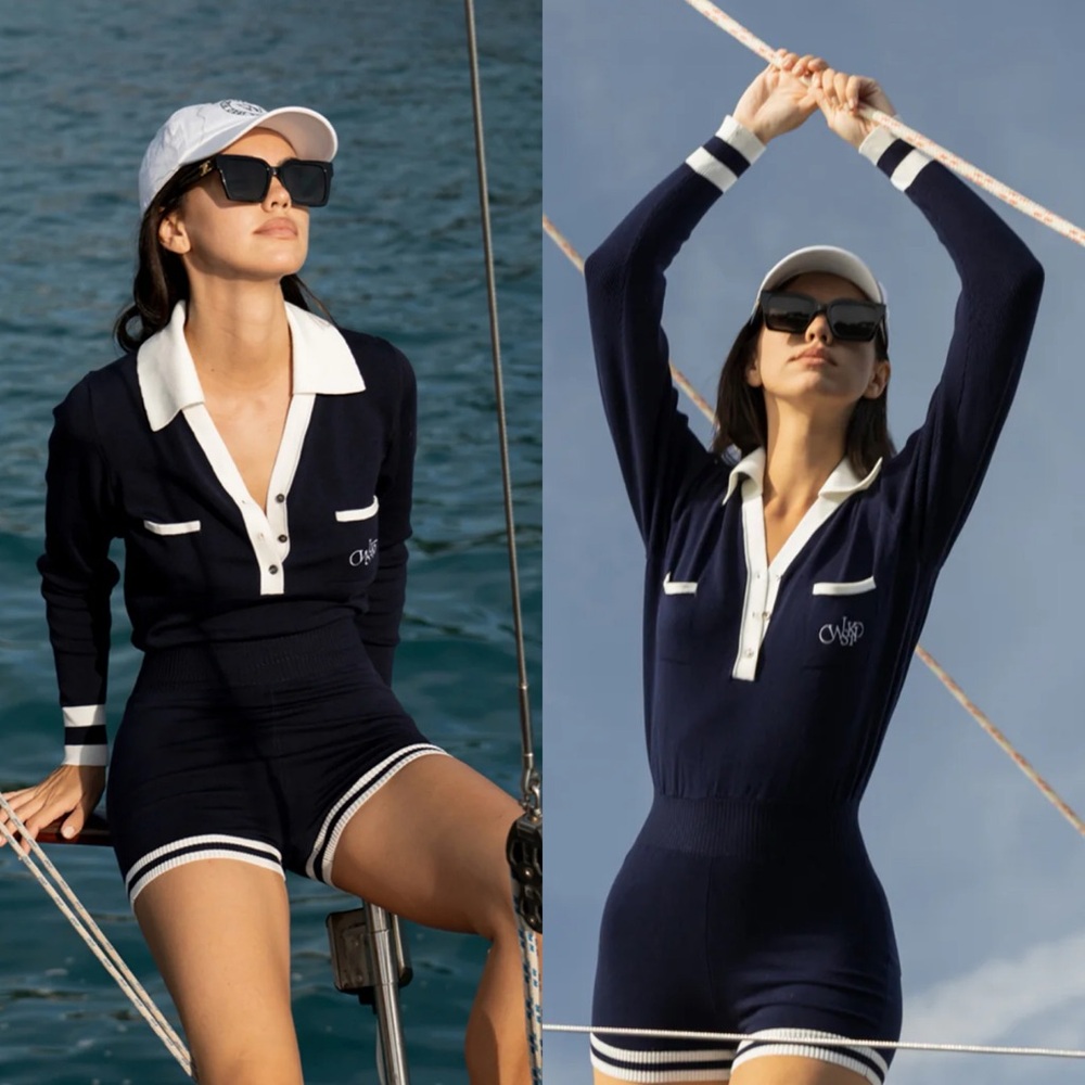 Navy and White Women's Swimwear Set